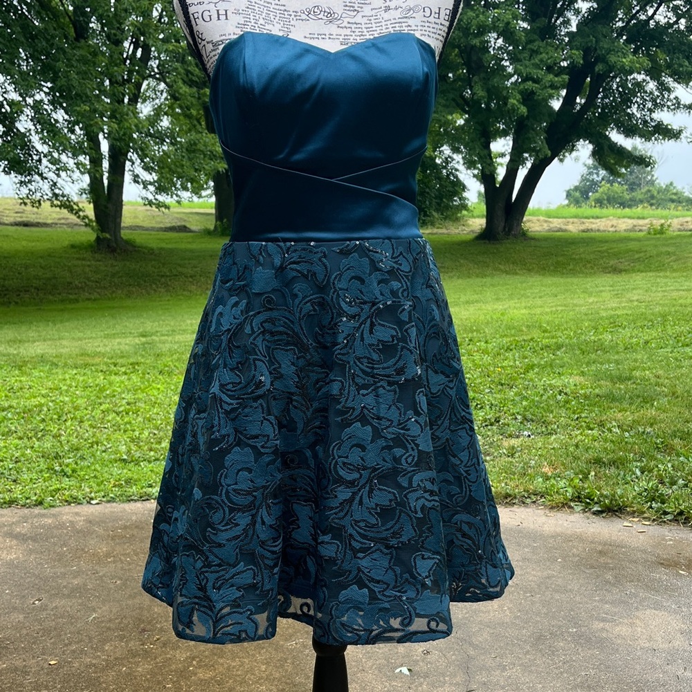 BCX Teal Strapless Dress